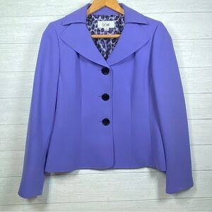 Le Suit Kasper Women's 6 Purple lavendar Blazer leopard print black buttons